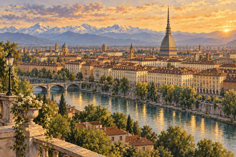 Turin’s historic streets and skyline in warm light